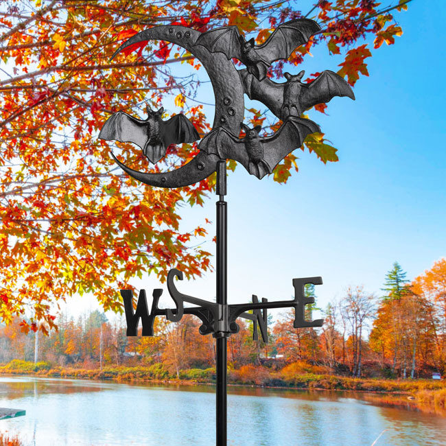 Whitehall Bat and Moon Garden Weathervane, Black
