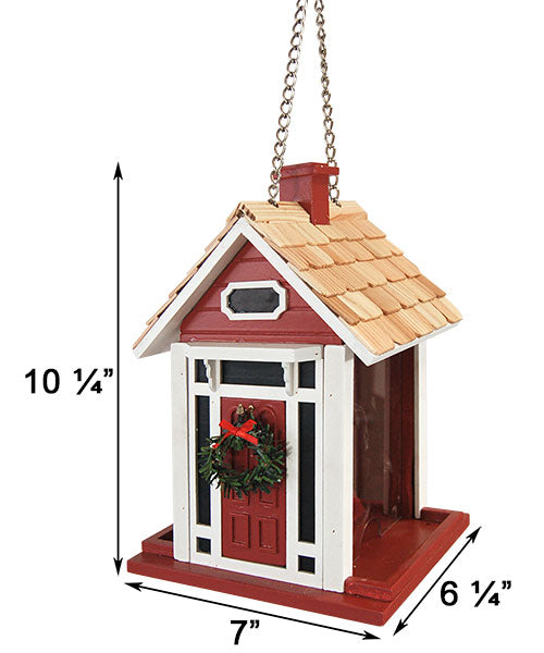 Home Bazaar Christmas Cottage Bird Feeder, Red