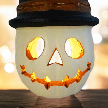 Artisanal Terra Cotta Warlock Jack-O-Lantern, White