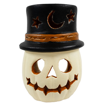 Artisanal Terra Cotta Warlock Jack-O-Lantern, White