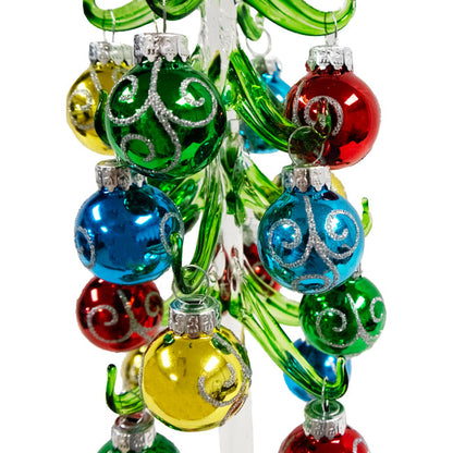 Glass Evergreen Tree and Ornaments w/Silver Glitter Accents