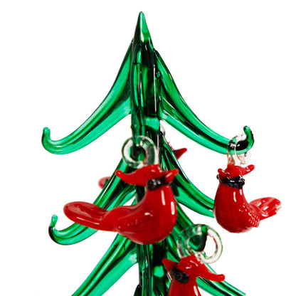 Glass Evergreen Tree with Cardinal Ornaments