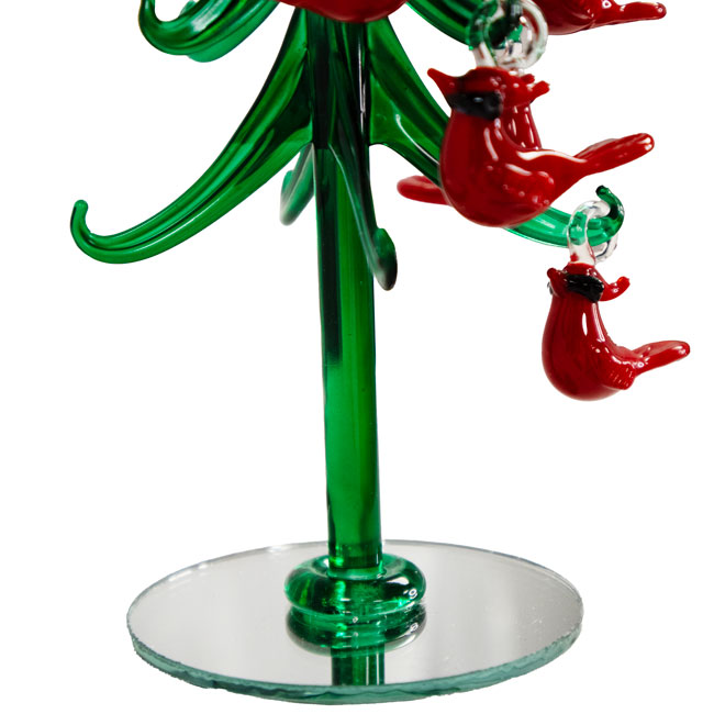 Glass Evergreen Tree with Cardinal Ornaments