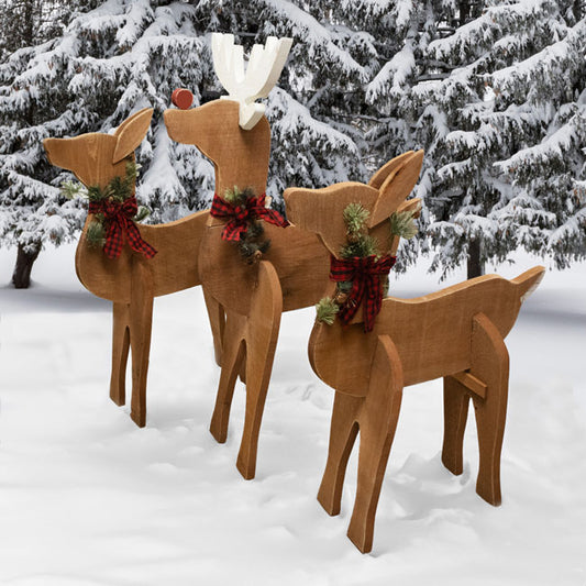 Amish-Made Wooden Deer Statues Package