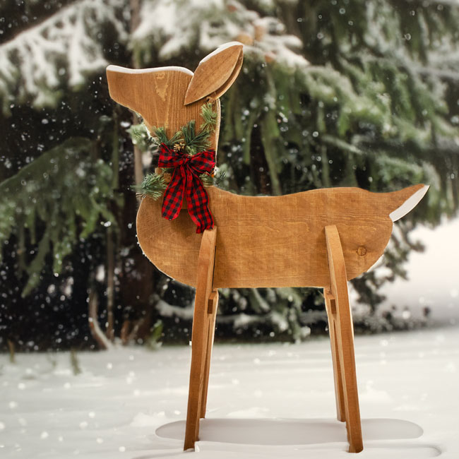 Amish-Made Wooden Doe Statue