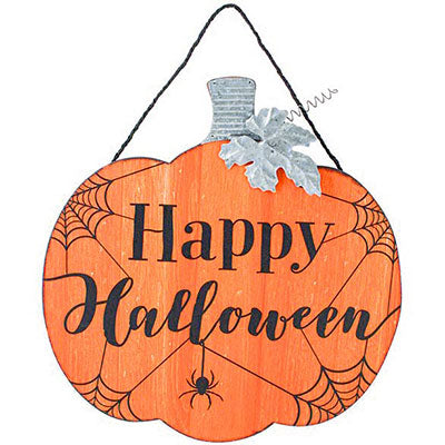 Happy Halloween Wooden Pumpkin Wall Art, Orange, 16"W