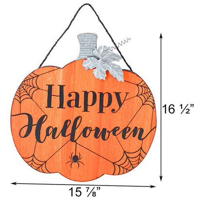 Happy Halloween Wooden Pumpkin Wall Art, Orange, 16"W