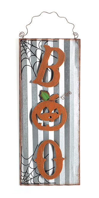 Boo Tin Wall Art, Gray and Orange, 7.625"W x 18.375"H