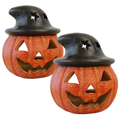 Artisanal Jack-O-Lantern with Witch Hat Luminaries, 2 Pack