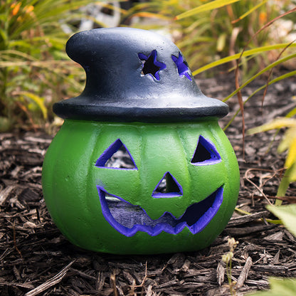 Artisanal Jack-O-Lantern with Witch Hat Luminary, Green