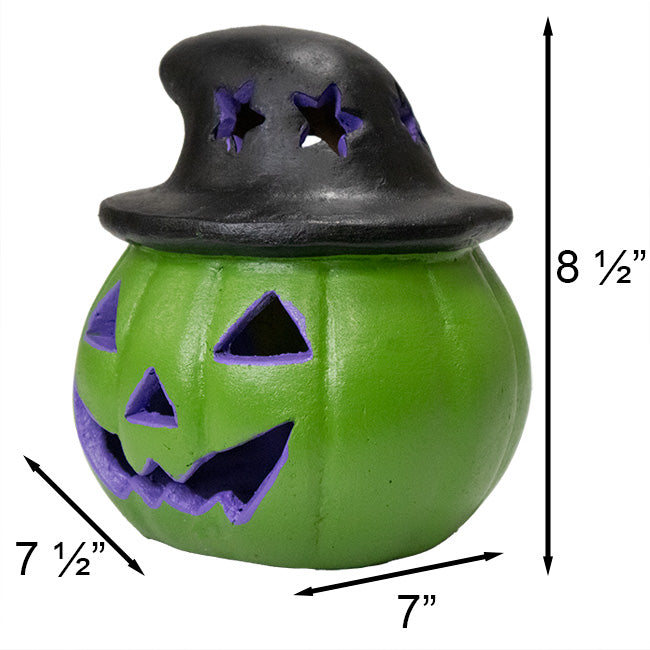 Artisanal Jack-O-Lantern with Witch Hat Luminary, Green