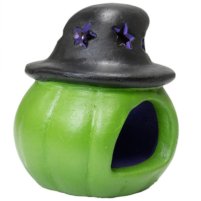 Artisanal Jack-O-Lantern with Witch Hat Luminary, Green