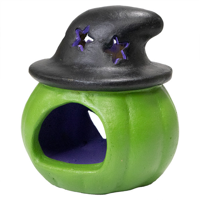 Artisanal Jack-O-Lantern with Witch Hat Luminary, Green