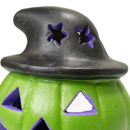 Artisanal Jack-O-Lantern with Witch Hat Luminary, Green