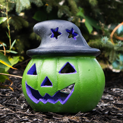 Artisanal Jack-O-Lantern with Witch Hat Luminary, Green