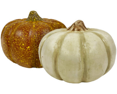 Artisanal Squash Pumpkin Pair, White and Orange