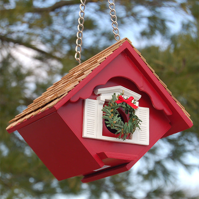 Home Bazaar Holiday Bird House and Feeder Kit, Red