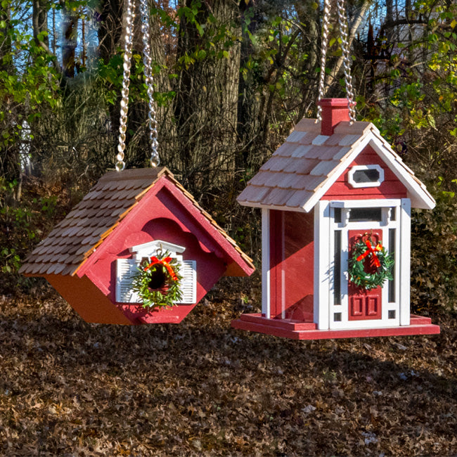 Home Bazaar Holiday Bird House and Feeder Kit, Red