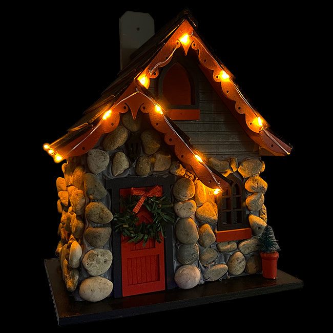 Home Bazaar Charlevoix Stone Christmas Cottage with LEDs