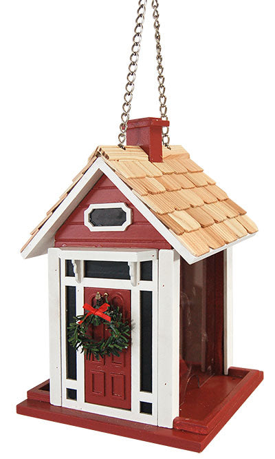 Home Bazaar Christmas Cottage Bird Feeder, Red