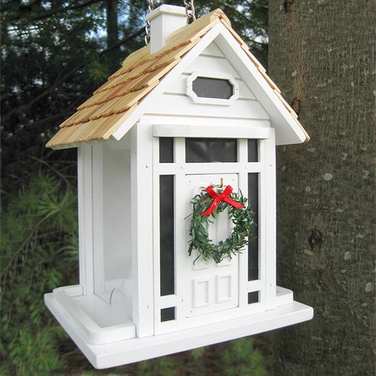 Home Bazaar Christmas Cottage Bird Feeder, White