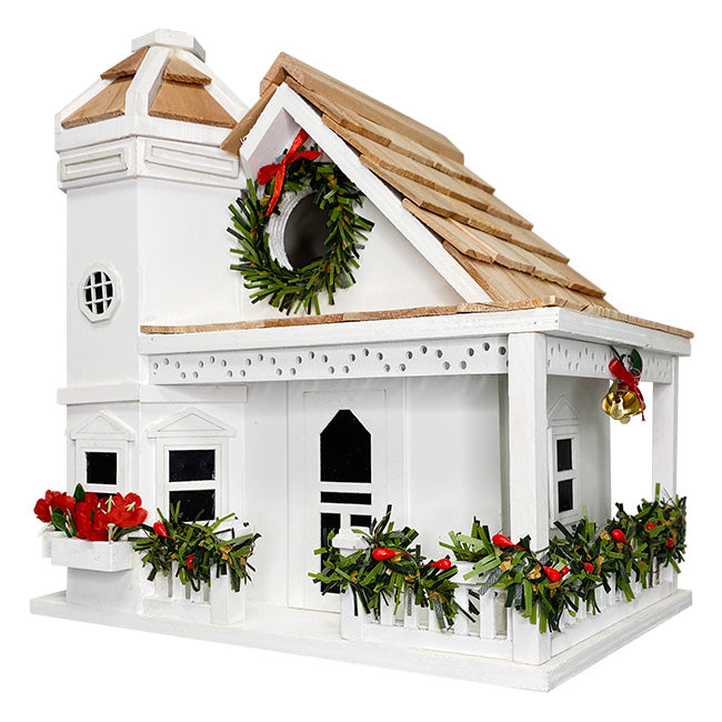 Home Bazaar Yuletide Cottage Bird House, White