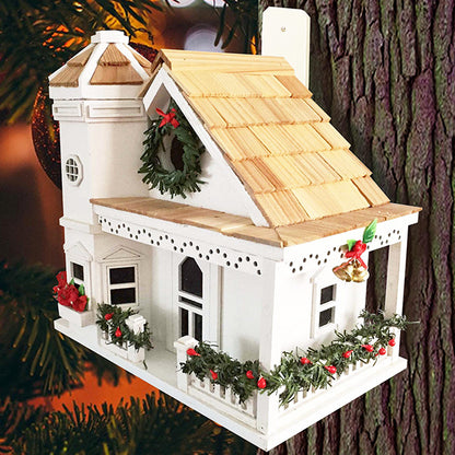 Home Bazaar Yuletide Cottage Bird House, White