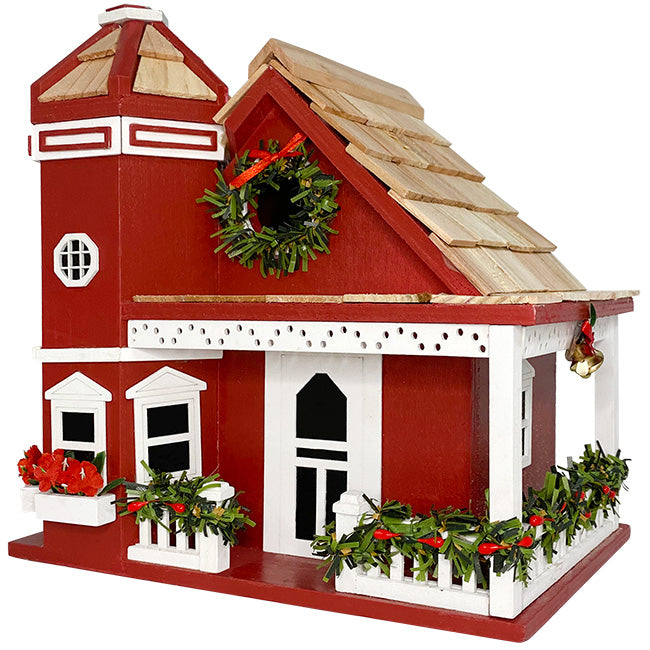 Home Bazaar Yuletide Cottage Bird House, Red