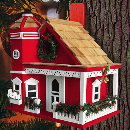 Home Bazaar Yuletide Cottage Bird House, Red