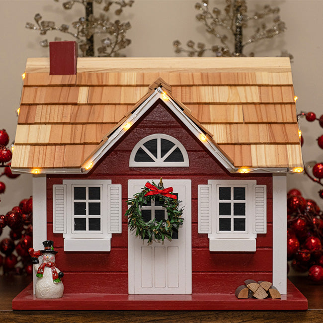 Home Bazaar Christmas Cape Bird House with LEDs, Red