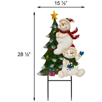 Land & Sea Metal Pair of Snowmen w/Christmas Tree Yard Art