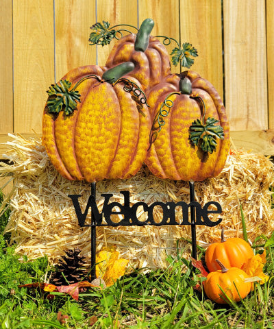 Land & Sea Metal Triple Pumpkins Welcome Yard Art