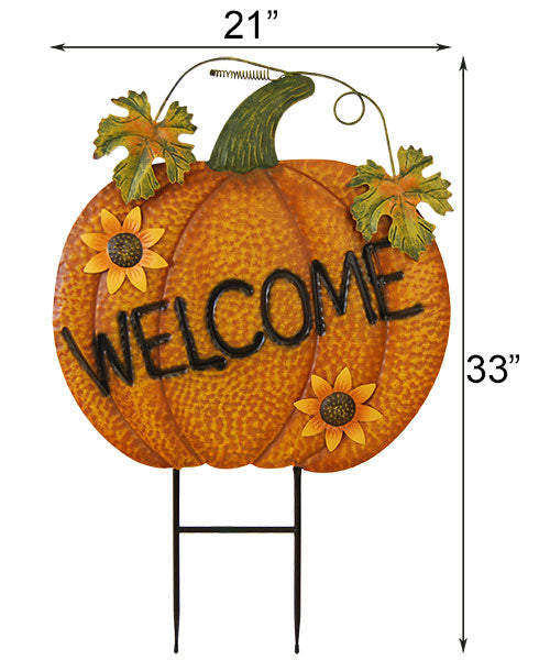 Land & Sea Metal Welcome Pumpkin Trio w/Sunflowers Yard Art