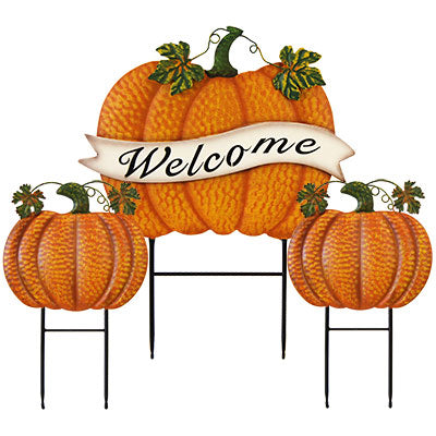 Land & Sea Metal Welcome Banner Pumpkin Trio Yard Art Kit