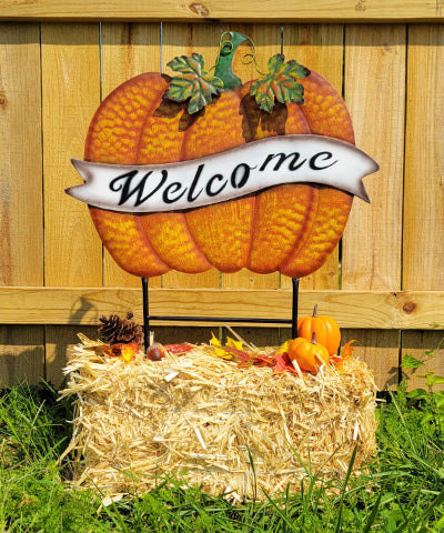 Land & Sea Metal Welcome Banner Pumpkin Yard Art