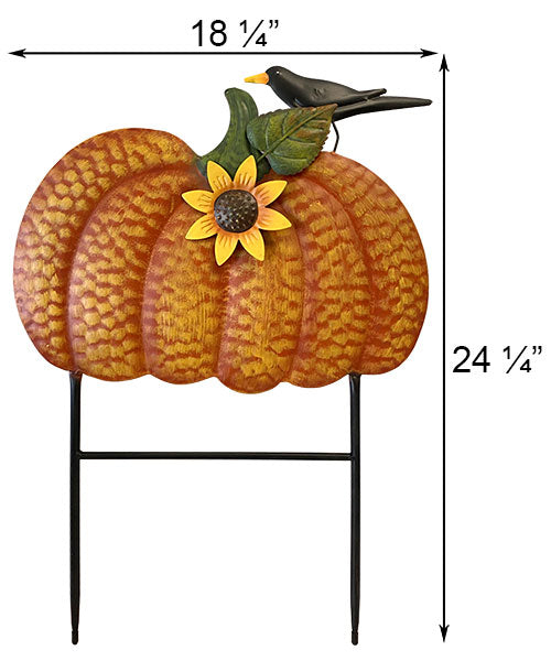 Land & Sea Metal Pumpkin with Sunflower and Bird Yard Art