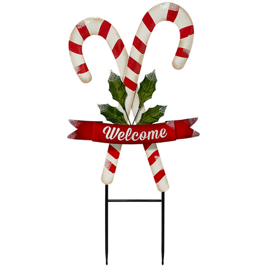 Land & Sea Metal Candy Cane Staked Yard Art, 34"H