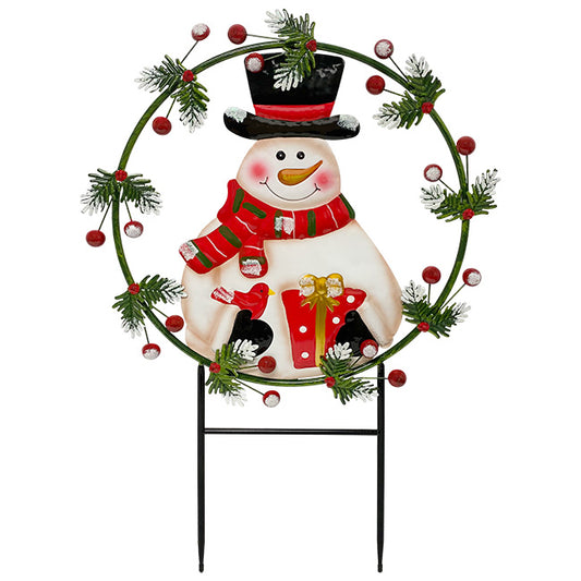 Land & Sea Metal Snowman and Wreath Staked Yard Art, 32"H