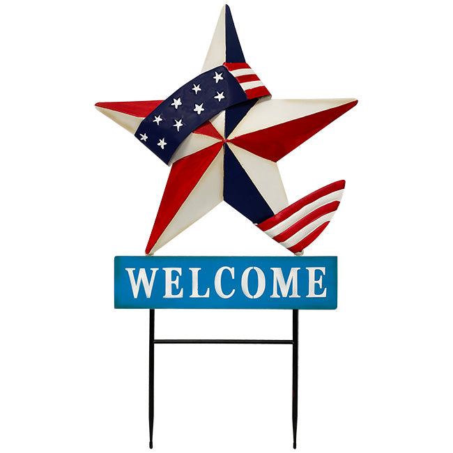 Land & Sea Metal Patriotic Welcome Star Yard Art, 34"H