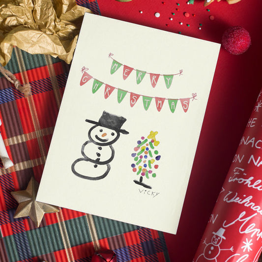 Snowman and Tree Greeting Card by Prime Retreat