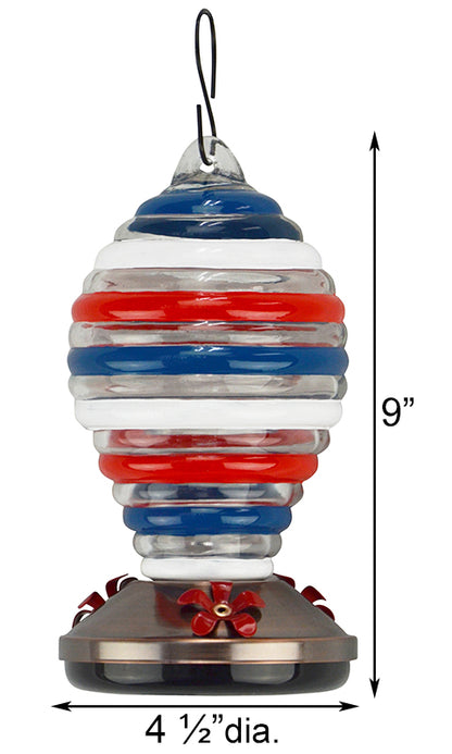 Patriotic Striped Glass Hummingbird Feeder, 26 oz.