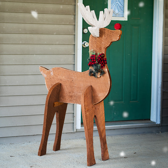 Amish-Made Wooden Reindeer Statues, Pack of 2