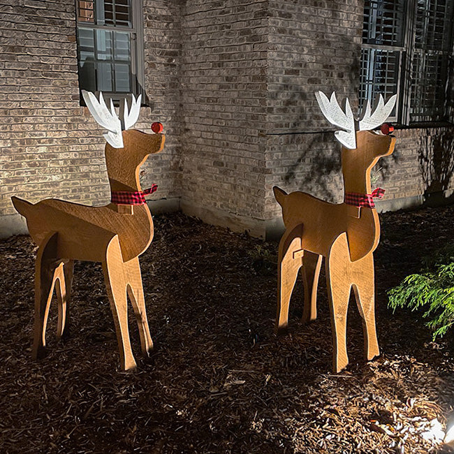 Amish-Made Wooden Reindeer Statues, Pack of 2