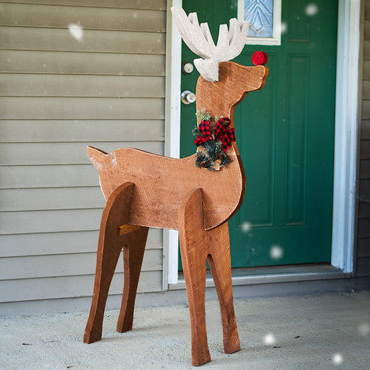 Amish-Made Wooden Reindeer Statue