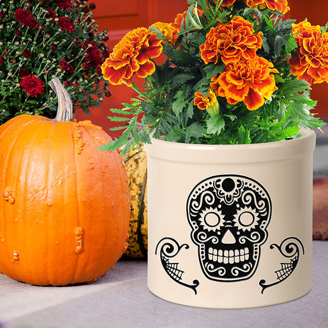 Whitehall Sugar Skull Halloween Stoneware Crock