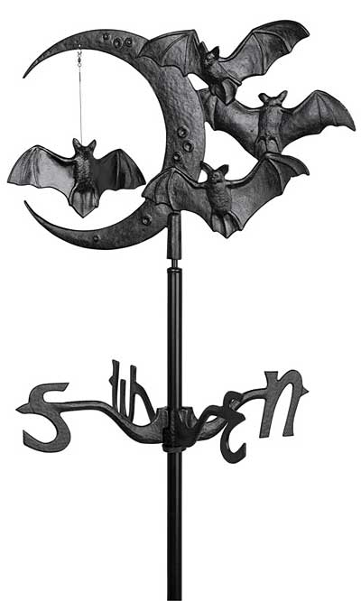 Whitehall Bat and Moon Garden Weathervane, Black