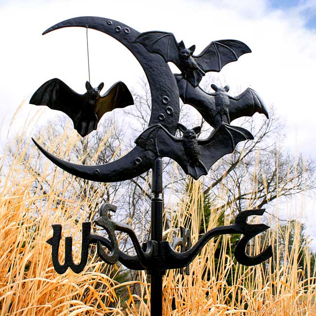 Whitehall Bat and Moon Garden Weathervane, Black