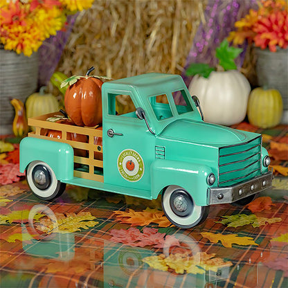 Zaer Country Style Iron Truck with Pumpkins, Antique Teal