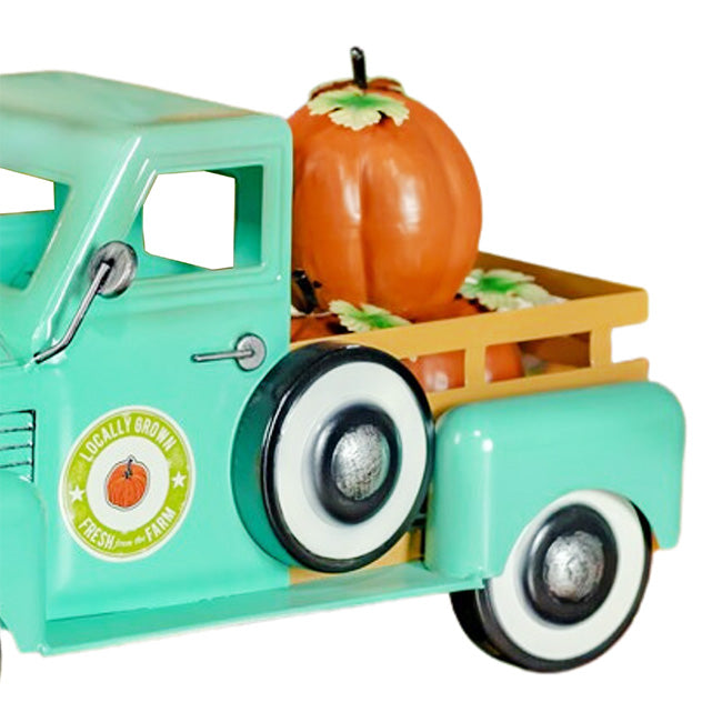 Zaer Country Style Iron Truck with Pumpkins, Antique Teal