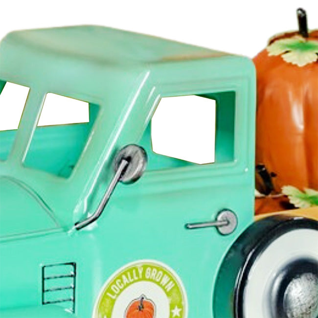 Zaer Country Style Iron Truck with Pumpkins, Antique Teal